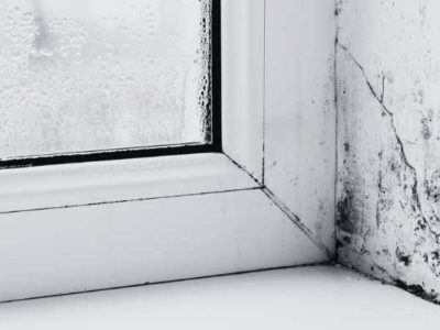 The image shows a bad case of mould following condensation on a nearby window.