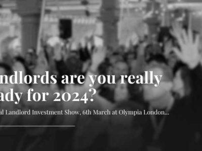 A black and white image of an audience with the text National Landlord Investment Show, 6th March at Olympia London...