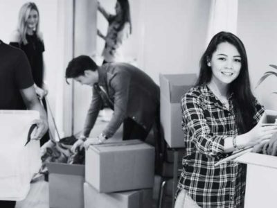 A group of students unpacking in student accommodation