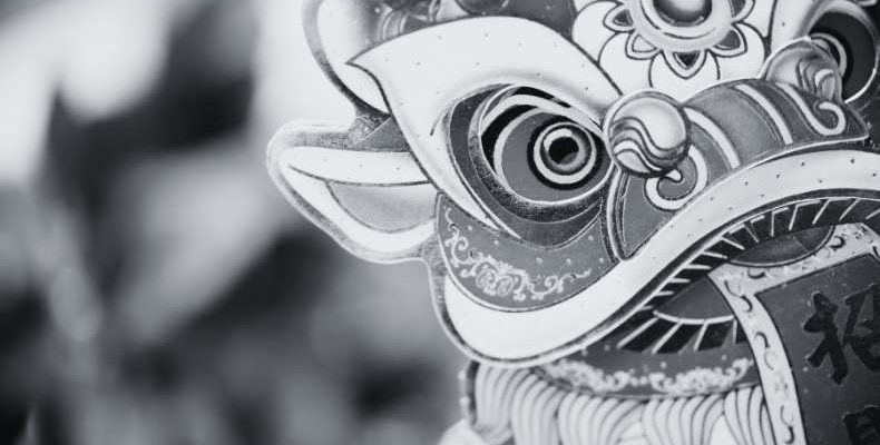 A black and white image of a picture of a dragon