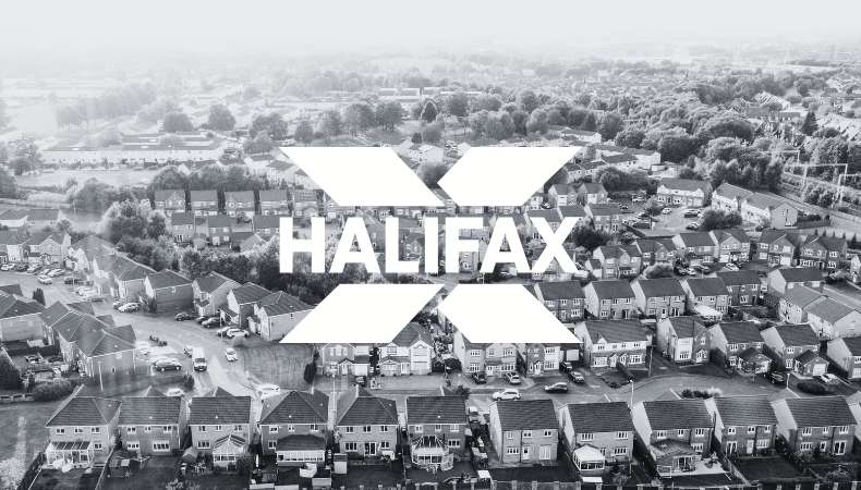 The Halifax logo is placed behind an image of UK Property