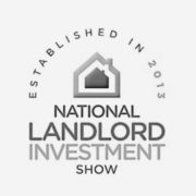 Logo of the National landlord Investment Show in black and white centered around a house with the text established in 2013.