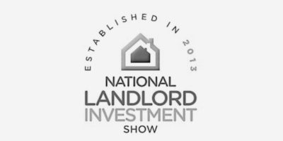 Logo of the National landlord Investment Show in black and white centered around a house with the text established in 2013.