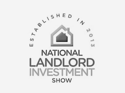 Logo of the National landlord Investment Show in black and white centered around a house with the text established in 2013.