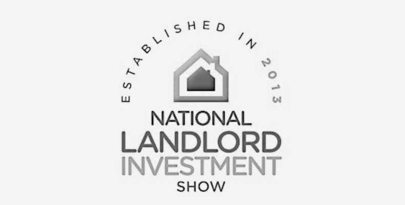 Logo of the National landlord Investment Show in black and white centered around a house with the text established in 2013.