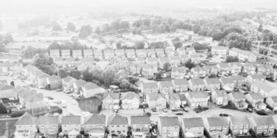Black and white row of residential houses
