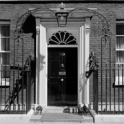 Black and white image of Downing Street