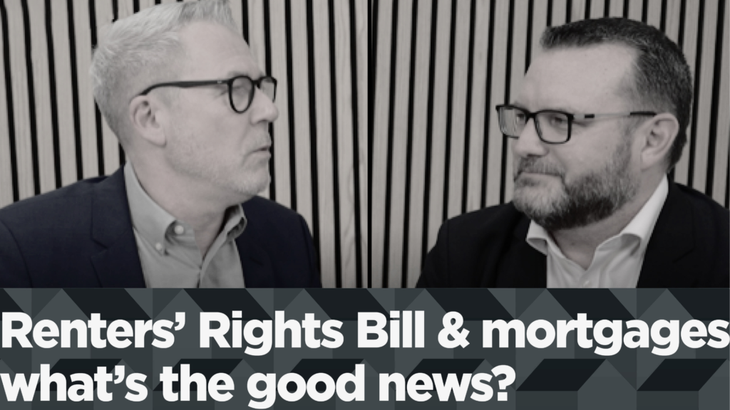 Black and white image of two men with glasses with the text Renter's Rights Bill & mortgages: What's the good news at the bottom of the screen