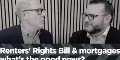 Black and white image of two men with glasses with the text Renter's Rights Bill & mortgages: What's the good news at the bottom of the screen