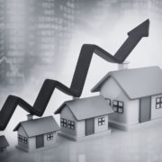 Data chart growth with houses in black and white