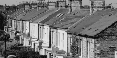 Row of houses in black and white