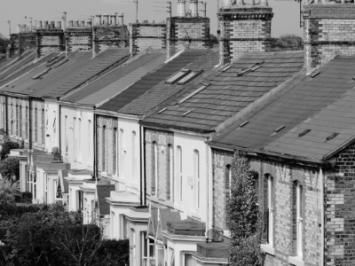 Row of houses in black and white