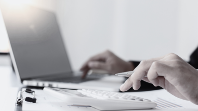 Black and white laptop with calculator