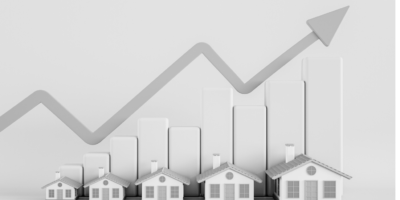 Rent graph increase with upward arrow and houses