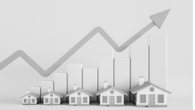 Rent graph increase with upward arrow and houses