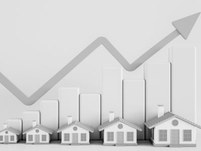 Rent graph increase with upward arrow and houses
