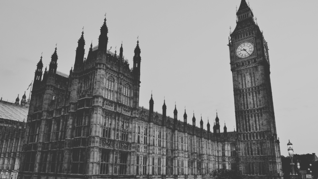 Houses of parliament black and white