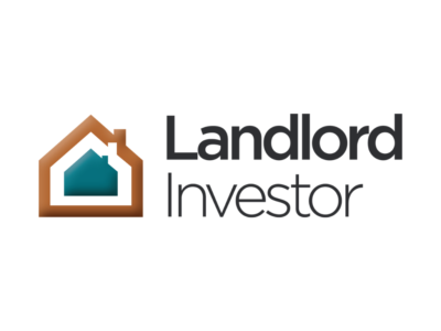 Landlord Invetsor text in black and white with a yellow & blue house