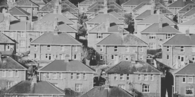Row of properties in black and white