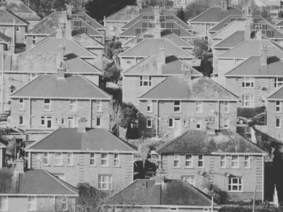 Row of properties in black and white