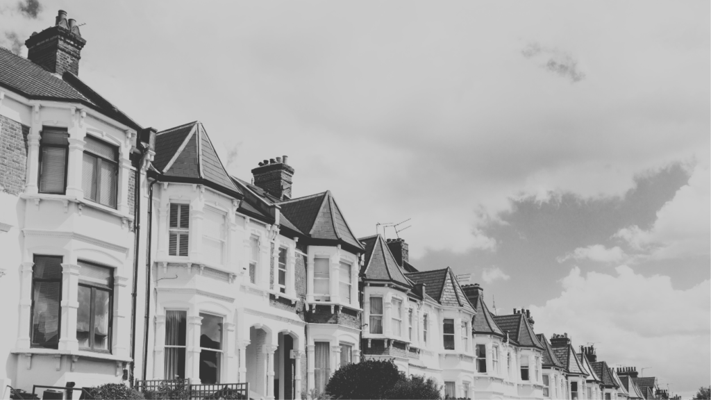 Row of UK houses in black and white