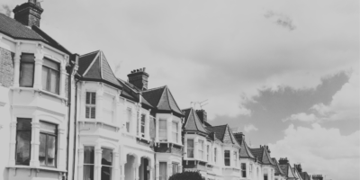 Row of UK houses in black and white