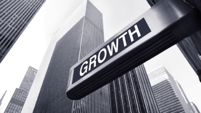 Growth sign with high rise building