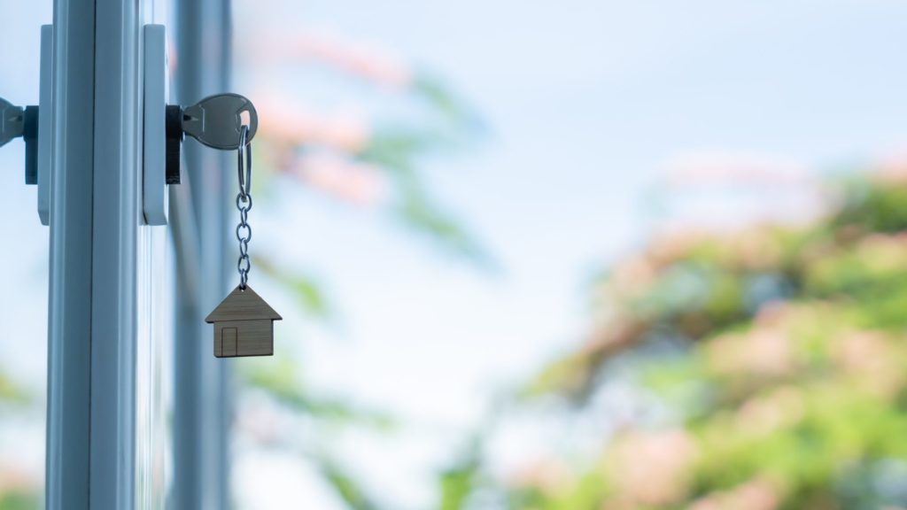 Door with key and house keyring