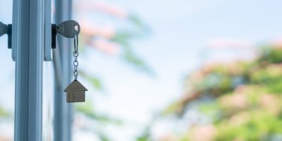 Door with key and house keyring