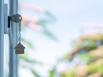 Door with key and house keyring