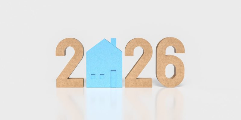 2026 text with blue house as the 0