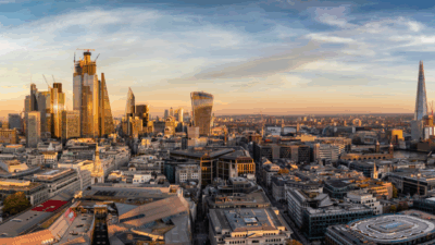London skyline with blue sky
