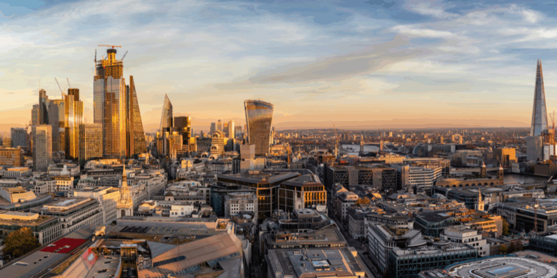 London skyline with blue sky