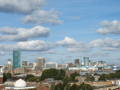 Skyline of west midlandswith blue clouds
