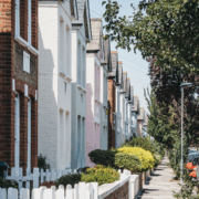 UK residential street and row of houses with street