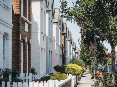 UK residential street and row of houses with street