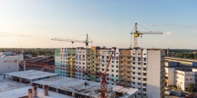 Site of housing building with cranes